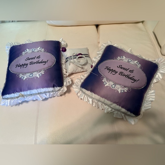 Purple Decorative Sweet 16th Happy Birthday Pillows -“16” Premium Cake Topper